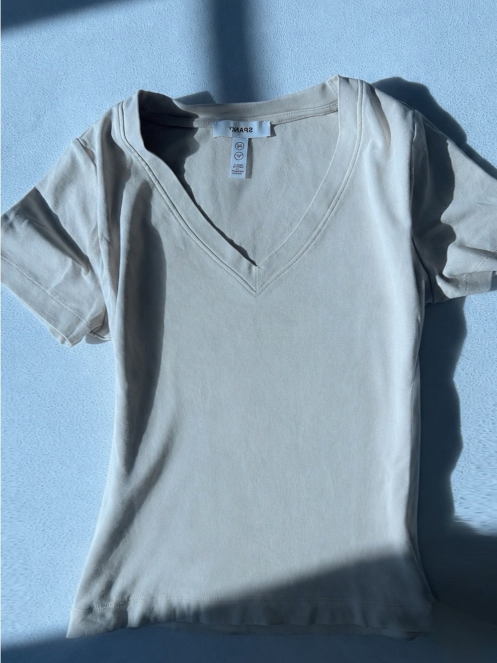 SPANX Cream V-Neck Short Sleeve Tee